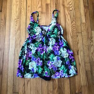 Shapesolver NWT Women's Fly Away Black Purple Floral Bathing Suit Size 22W